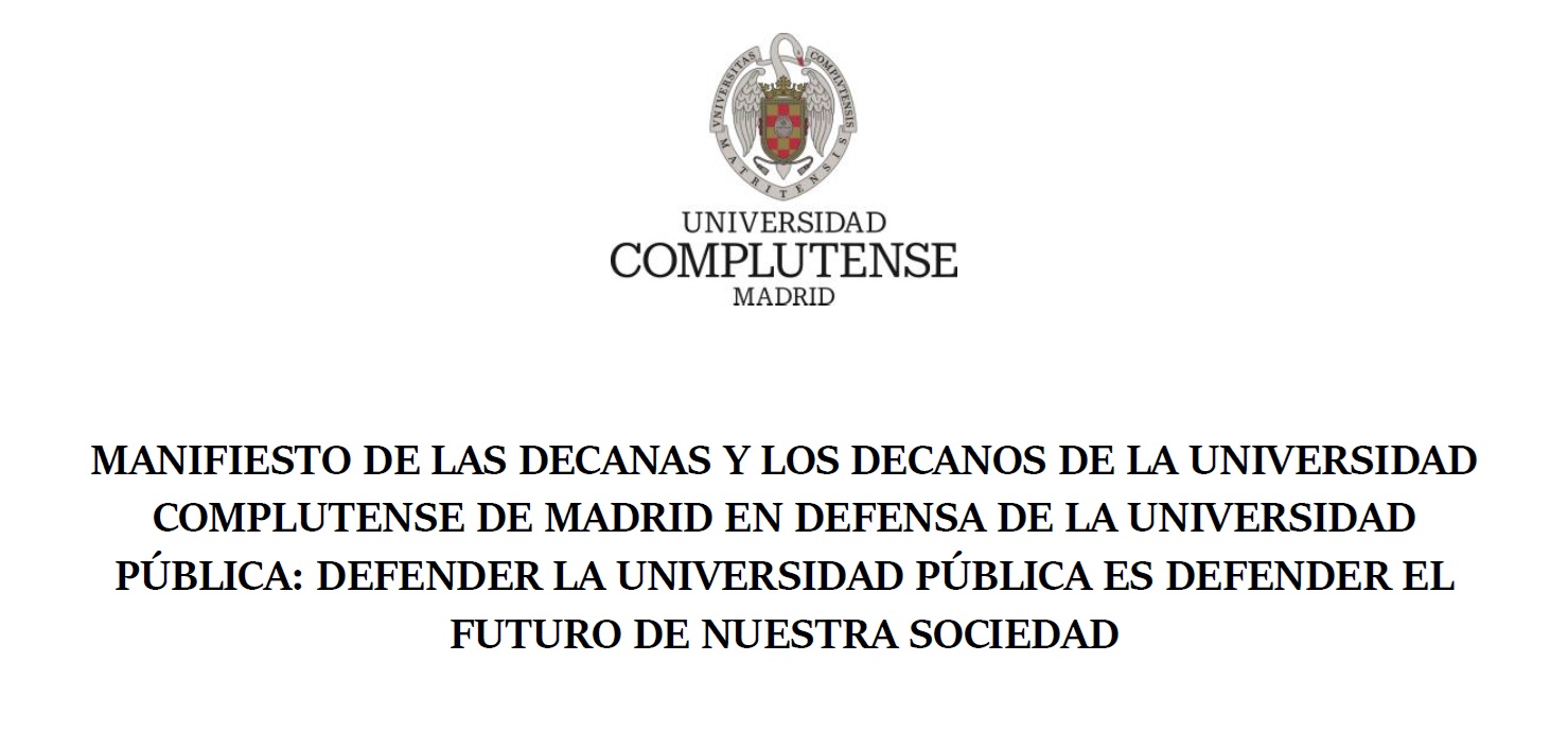 Manifiesto de las decanas y decanos de la UCM en defensa de la Universidad Pública
